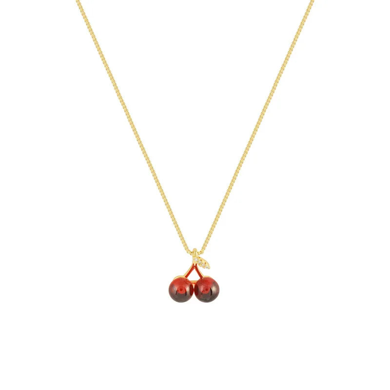 Red Cherry Gold Colour Pendant Necklace