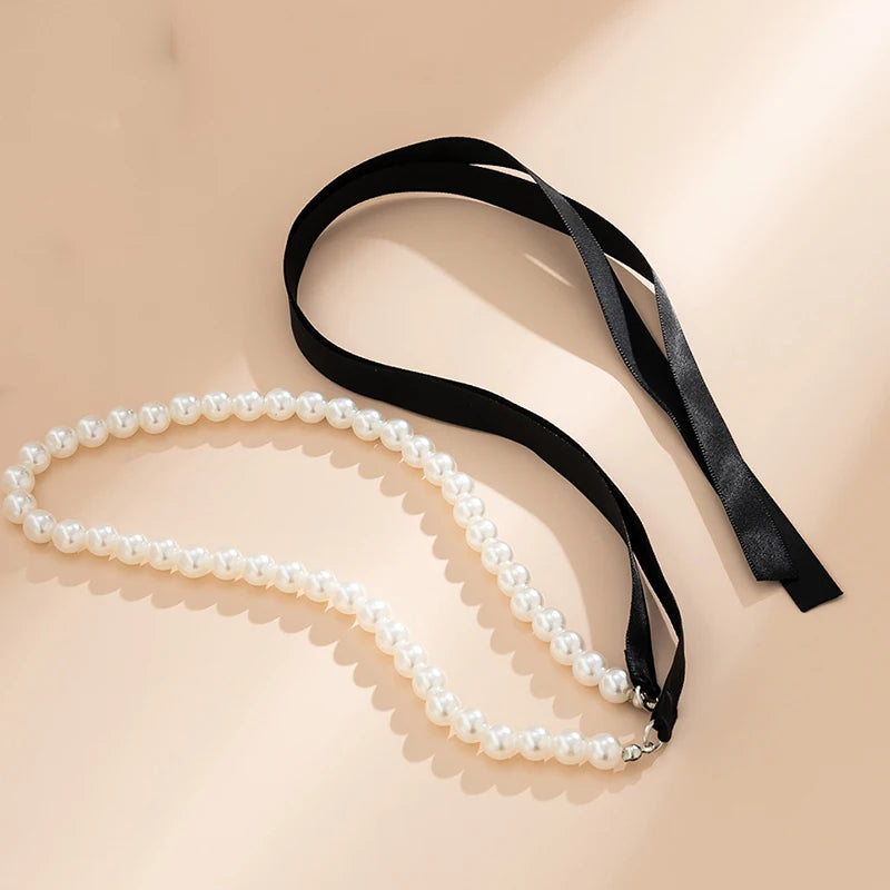 Long Black Ribbon Choker Necklace