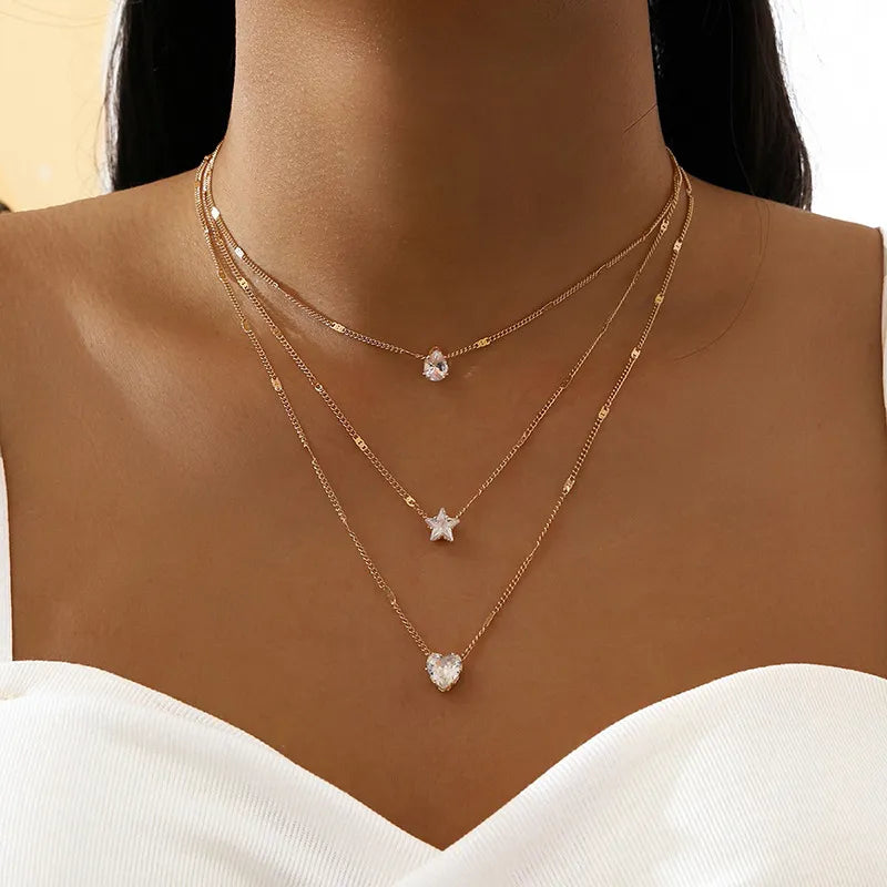 Heart Star Charm Layered Pendant Necklace