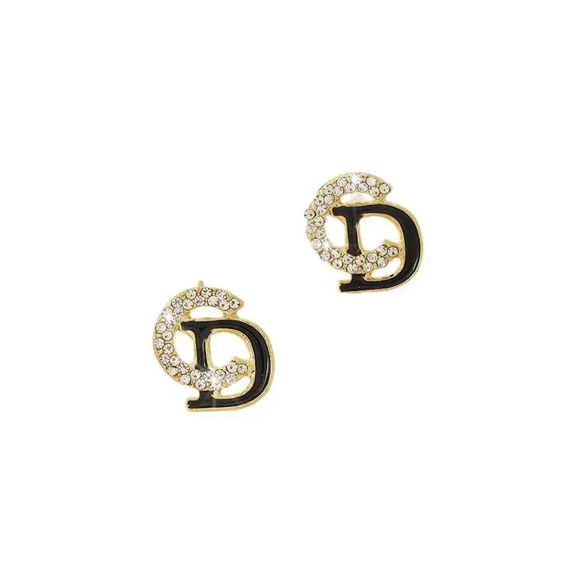 D Gold Plated Zircon Letter Earrings for Women