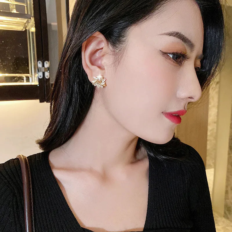 Opal Petal Circle Stud Earrings For Woman