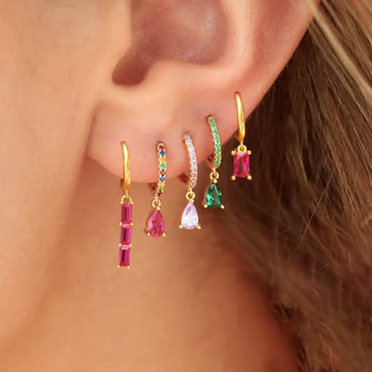 Multicolor Zircon Water Drop Small Hoop Earrings for Women