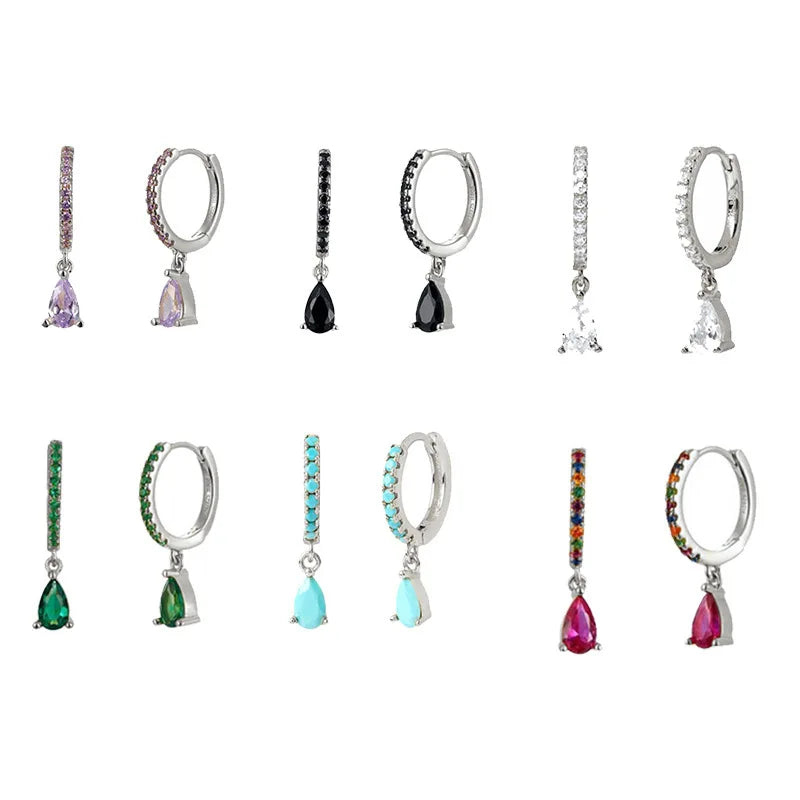 Multicolor Zircon Water Drop Small Hoop Earrings for Women